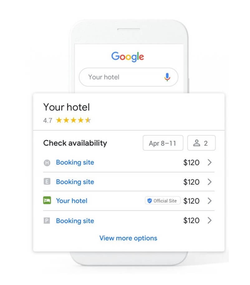 google's free booking links for hotels