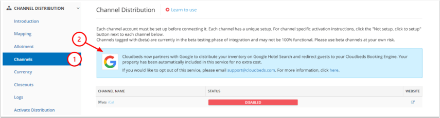 Cloudbeds settings for Google Hotel Search