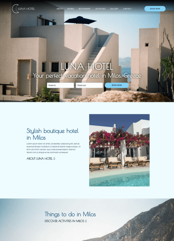 template for a hotel website