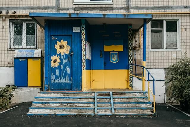 building with ukrainian colors